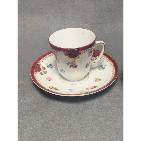 Victoria Austria Vintage Porcelain 3 Tea Cup & 2 Saucer Set - Picture 12 of 16